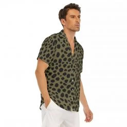 Harlow & Lloyd Cheetah Print V-Neck Short Sleeve Shirt In Sand