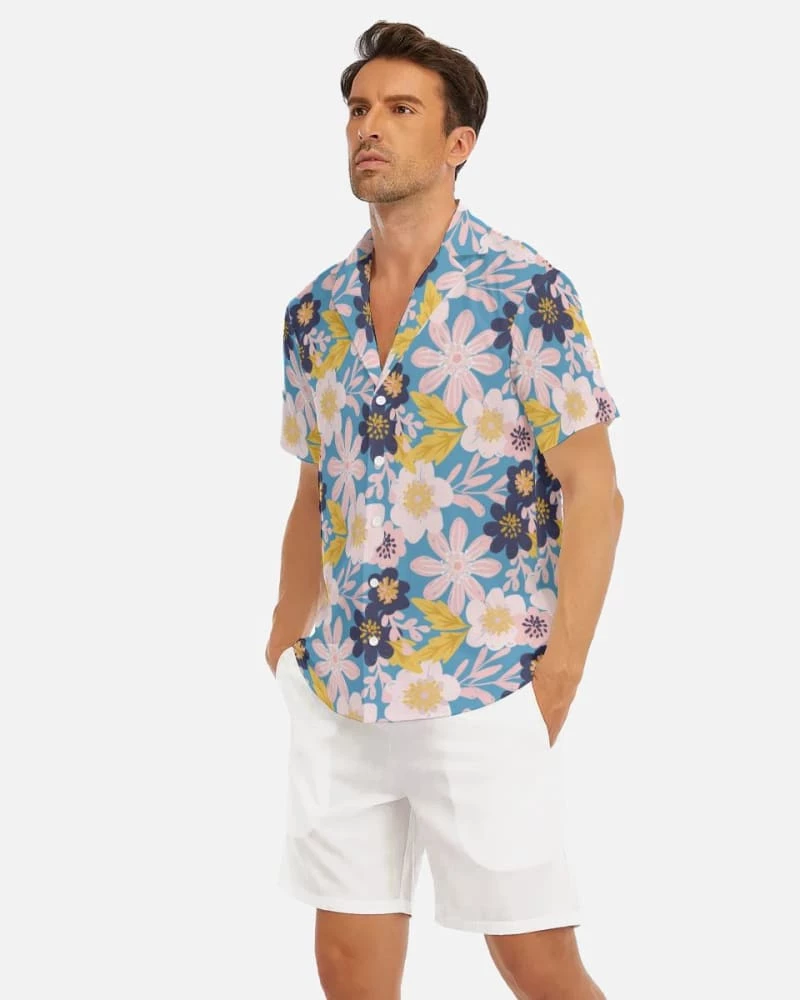 Harlow & Lloyd Blue Frisky Floral V-Neck Short Sleeve Shirt Shirts 3 Harlow & Lloyd Blue Frisky Floral V-Neck Short Sleeve Shirt Shirts