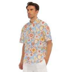 Harlow & Lloyd Blue Blooming Mod Floral Drop Shoulder Short Sleeve Shirt
