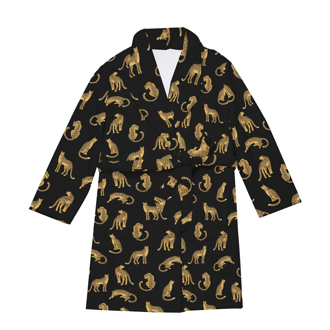 Harlow & Lloyd Black Leopards Short Robe Sleepwear / Loungewear 7 Harlow & Lloyd Black Leopards Short Robe Sleepwear / Loungewear