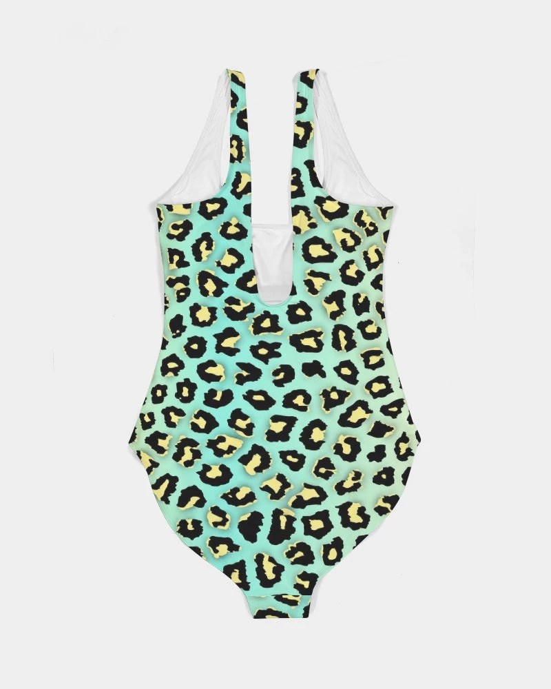 Harlow & Lloyd Spearmint Banana Leopard Print Women's One-Piece Swimsuit 8 Harlow & Lloyd Spearmint Banana Leopard Print Women's One-Piece Swimsuit