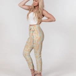 Harlow & Lloyd Green & Orange Snake Print Women's Belted Tapered Pants 13 Harlow & Lloyd Green & Orange Snake Print Women's Belted Tapered Pants