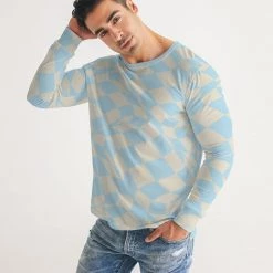 Harlow & Lloyd T Shirts & Tanks Blue & Vanilla Ripple Check Men's Long Sleeve Tee