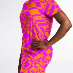 Subliminator T Shirts & Tanks Fuchsia & Orange Warp T Shirt Dress