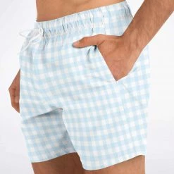 Subliminator Men Pale Blue Gingham Check Swim Shorts