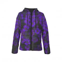 Harlow & Lloyd Jackets Midnight Purple Flower Women's Hooded Puffer Jacket