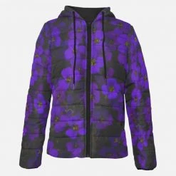 Harlow & Lloyd Jackets Midnight Purple Flower Women's Hooded Puffer Jacket