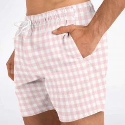 Subliminator Swimwear Pale Pink Gingham Check Swim Shorts