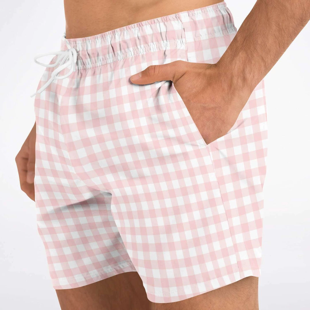 Subliminator Swimwear Pale Pink Gingham Check Swim Shorts 3 Subliminator Swimwear Pale Pink Gingham Check Swim Shorts