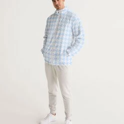 Harlow & Lloyd Jackets Baby Blue Large Houndstooth Men's Hooded Windbreaker Jacket 15 Harlow & Lloyd Jackets Baby Blue Large Houndstooth Men's Hooded Windbreaker Jacket
