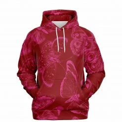 Subliminator Red Fuchsia Butterflies Unisex Hoodie
