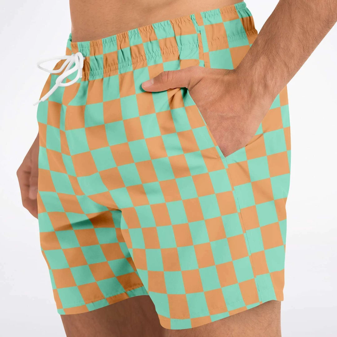 Subliminator Men Green & Orange Check Swim Shorts 4 Subliminator Men Green & Orange Check Swim Shorts