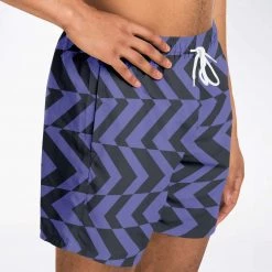Subliminator Men Blue Violet & Charcoal Abstract Striped Swim Shorts