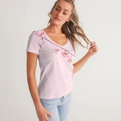 Harlow & Lloyd T Shirts & Tanks Pink Cherry Blossom Women's V-Neck Tee