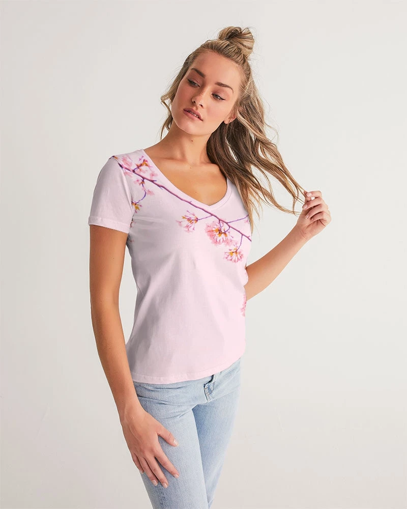 Harlow & Lloyd T Shirts & Tanks Pink Cherry Blossom Women's V-Neck Tee 4 Harlow & Lloyd T Shirts & Tanks Pink Cherry Blossom Women's V-Neck Tee