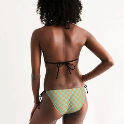 Harlow & Lloyd Swimwear Green & Orange Check Women's Triangle String Bikini Set 10 Harlow & Lloyd Swimwear Green & Orange Check Women's Triangle String Bikini Set