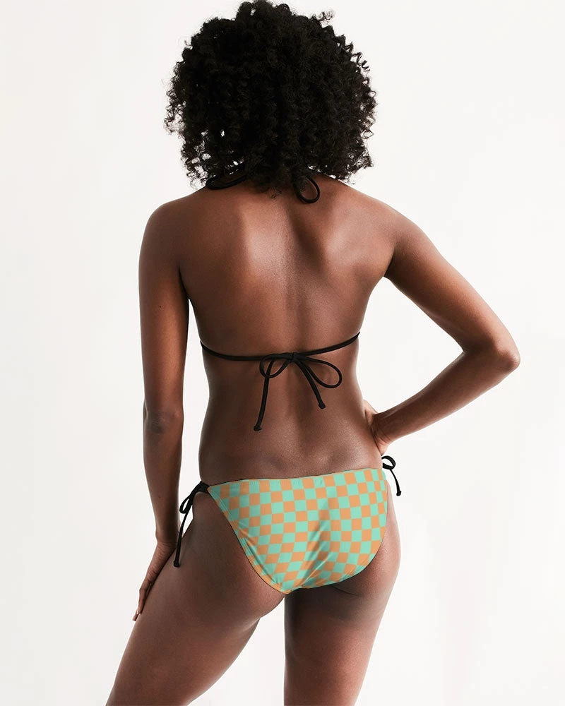 Harlow & Lloyd Swimwear Green & Orange Check Women's Triangle String Bikini Set 6 Harlow & Lloyd Swimwear Green & Orange Check Women's Triangle String Bikini Set
