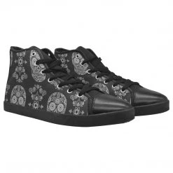 Harlow & Lloyd Black Skull Paisley Men's High Top Shoes