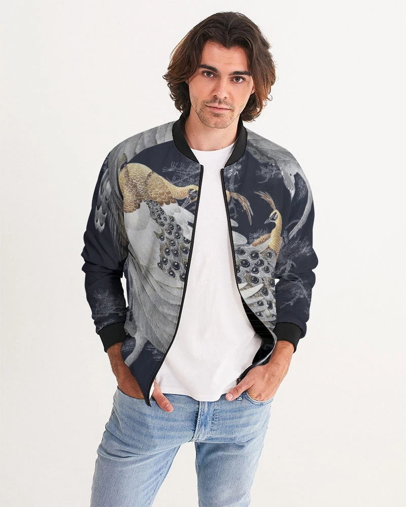 Harlow & Lloyd Jackets Perched Peacocks Men's Bomber Jacket 4 Harlow & Lloyd Jackets Perched Peacocks Men's Bomber Jacket