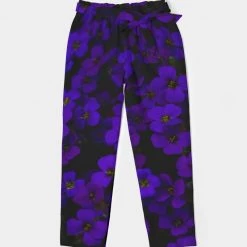 Harlow & Lloyd Midnight Purple Flowers Women's Belted Tapered Pants Pants & Joggers