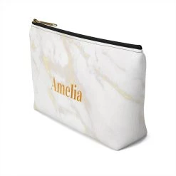 Harlow & Lloyd Personalized Cosmetic Bag / Accessory Pouch In White Marble & Gold Bags 23 Harlow & Lloyd Personalized Cosmetic Bag / Accessory Pouch In White Marble & Gold Bags