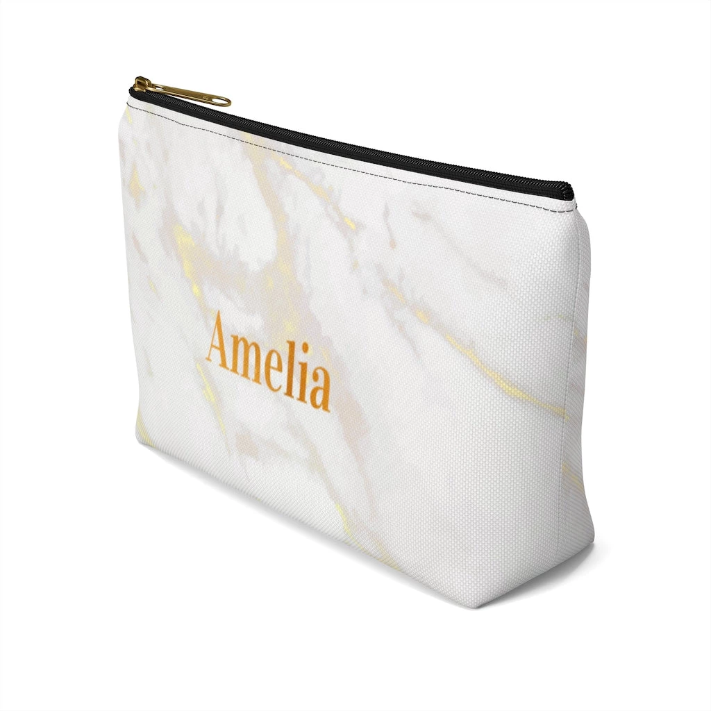 Harlow & Lloyd Personalized Cosmetic Bag / Accessory Pouch In White Marble & Gold Bags 12 Harlow & Lloyd Personalized Cosmetic Bag / Accessory Pouch In White Marble & Gold Bags