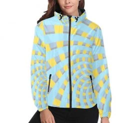 Harlow & Lloyd Arctic Blue & Yellow Orbital Unisex Hooded Windbreaker Jacket Jackets
