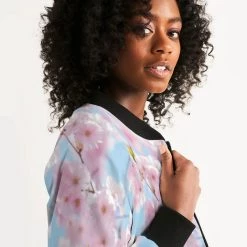Harlow & Lloyd Jackets Cherry Blossom Sky Women's Bomber Jacket 13 Harlow & Lloyd Jackets Cherry Blossom Sky Women's Bomber Jacket