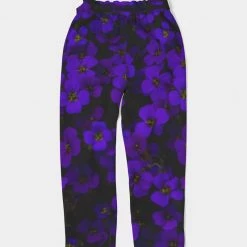 Harlow & Lloyd Midnight Purple Flowers Women's Belted Tapered Pants Pants & Joggers