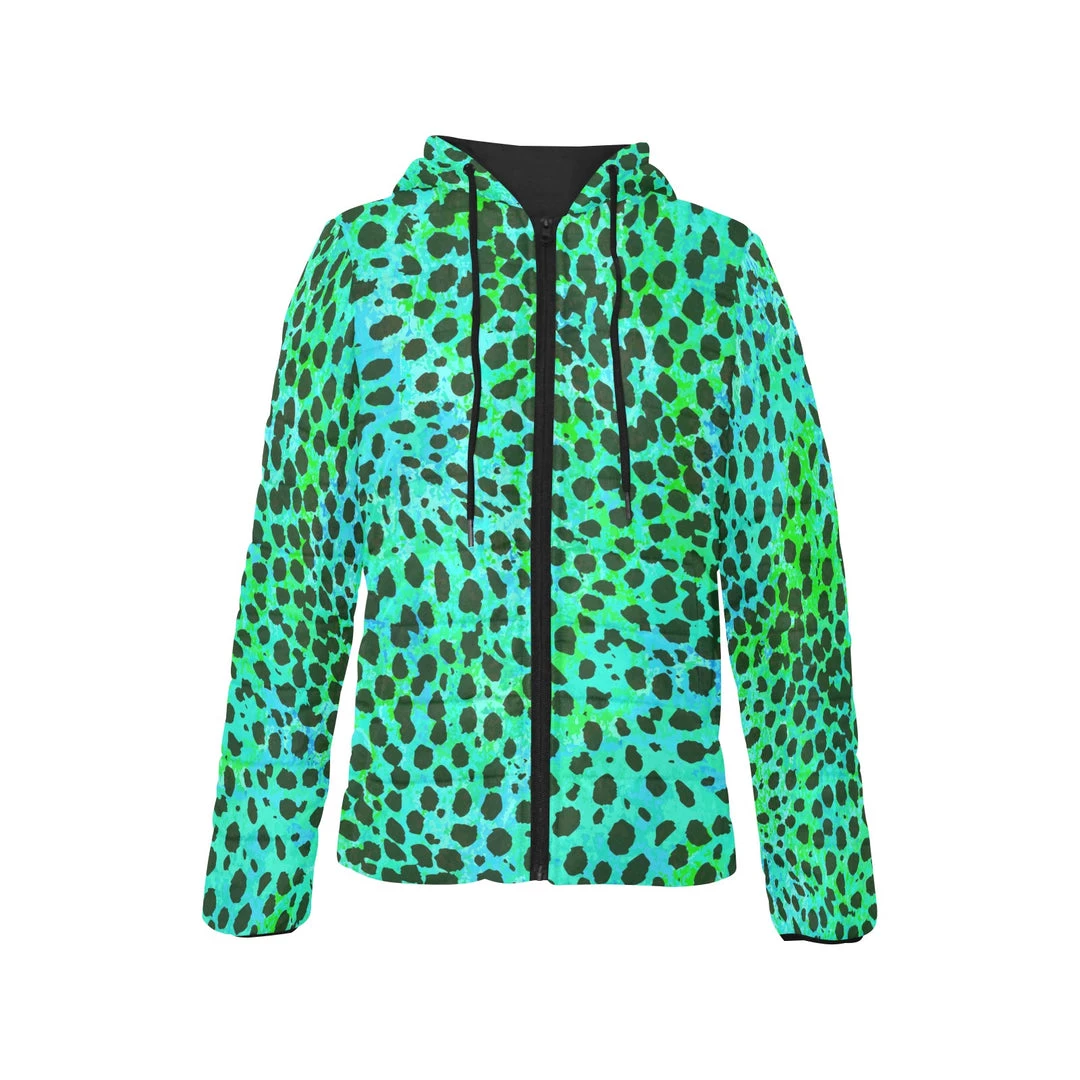Harlow & Lloyd Neon Green Leopard Print Lightweight Womens Hooded Puffer Jacket 5 Harlow & Lloyd Neon Green Leopard Print Lightweight Womens Hooded Puffer Jacket