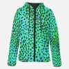 Harlow & Lloyd Neon Green Leopard Print Lightweight Womens Hooded Puffer Jacket