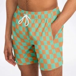Subliminator Men Green & Orange Check Swim Shorts 23 Subliminator Men Green & Orange Check Swim Shorts