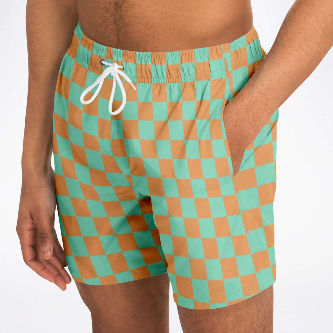 Subliminator Men Green & Orange Check Swim Shorts 13 Subliminator Men Green & Orange Check Swim Shorts
