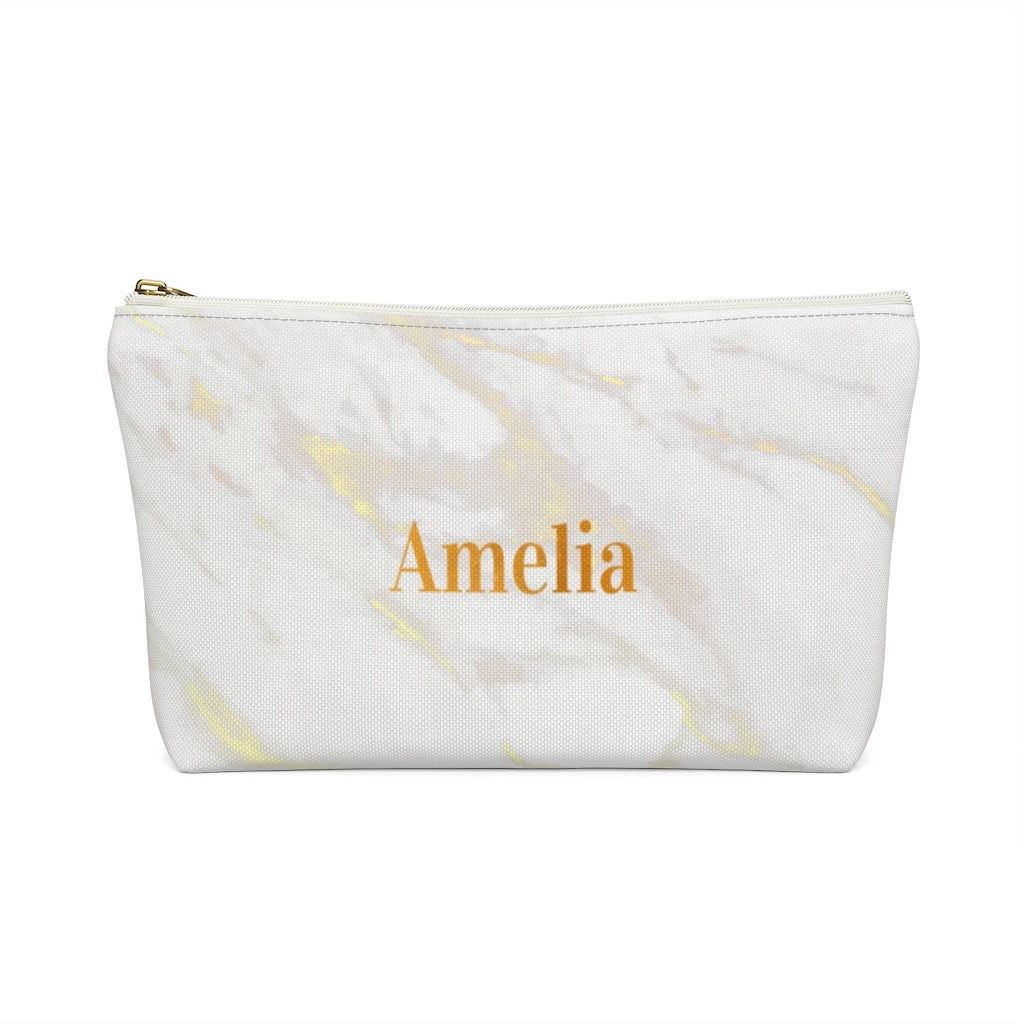 Harlow & Lloyd Personalized Cosmetic Bag / Accessory Pouch In White Marble & Gold Bags 3 Harlow & Lloyd Personalized Cosmetic Bag / Accessory Pouch In White Marble & Gold Bags