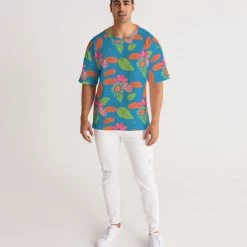 Harlow & Lloyd T Shirts & Tanks Tropical Flower Power Blue Men's Premium Oversized Tee