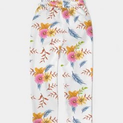 Harlow & Lloyd White Summer Floral Women's Belted Tapered Pants Pants & Joggers