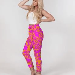 Harlow & Lloyd Pants & Joggers Fuchsia & Orange Warp Women's Belted Tapered Pants 12 Harlow & Lloyd Pants & Joggers Fuchsia & Orange Warp Women's Belted Tapered Pants