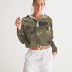 Harlow & Lloyd Woodland Camo Women's Cropped Windbreaker Jackets