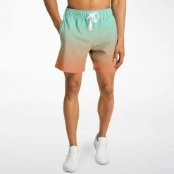 Subliminator Green Orange Color Fade Fleece Shorts