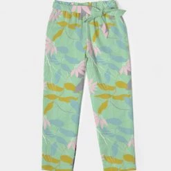 Harlow & Lloyd Green Tea Floral Women's Belted Tapered Pants Pants & Joggers