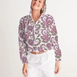 Harlow & Lloyd Purple Cream Paisley Women's Cropped Windbreaker