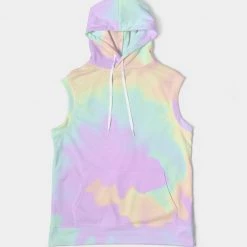 Harlow & Lloyd Lilac Mint Tie Dye Men's Premium Heavyweight Sleeveless Hoodie Hoodies
