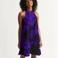 Harlow & Lloyd Midnight Purple Flowers Women's Halter Dress