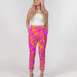 Harlow & Lloyd Pants & Joggers Fuchsia & Orange Warp Women's Belted Tapered Pants 15 Harlow & Lloyd Pants & Joggers Fuchsia & Orange Warp Women's Belted Tapered Pants