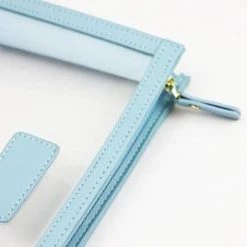 Harlow & Lloyd Personalized Leather Trimmed Transparent Toiletry Bag In Sky Blue