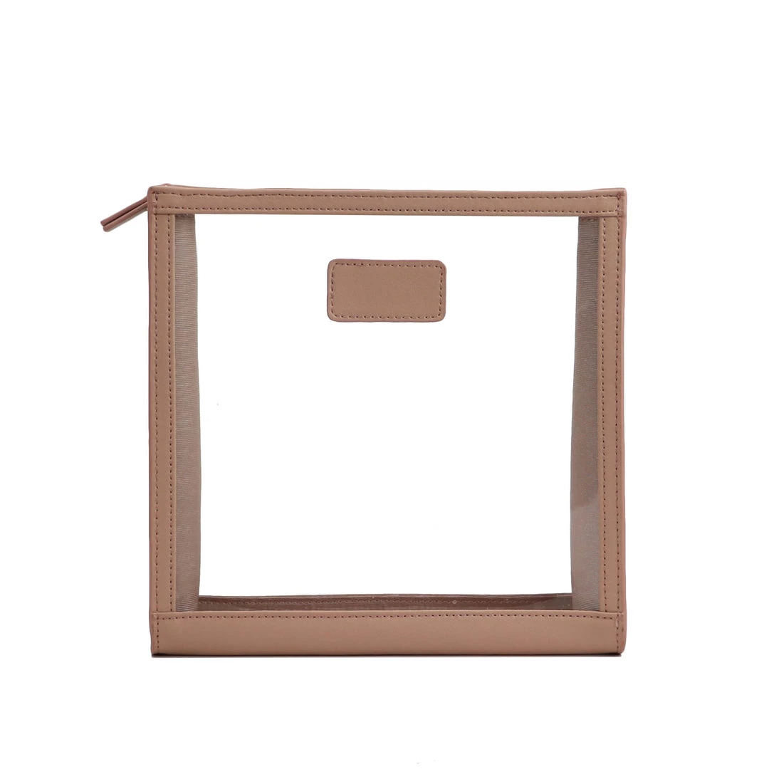 Harlow & Lloyd Bags Personalized Leather Trimmed Transparent Toiletry Bag In Brown 3 Harlow & Lloyd Bags Personalized Leather Trimmed Transparent Toiletry Bag In Brown