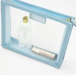 Harlow & Lloyd Personalized Leather Trimmed Transparent Toiletry Bag In Sky Blue