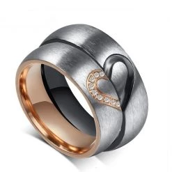 ALIX - VNX Personalized Couples Heart Rings With Engraving In Silver With Rose Gold And Black Plating