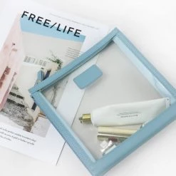 Harlow & Lloyd Personalized Leather Trimmed Transparent Toiletry Bag In Black