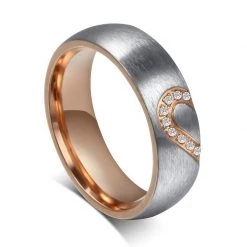 ALIX - VNX Personalized Couples Heart Rings With Engraving In Silver With Rose Gold And Black Plating